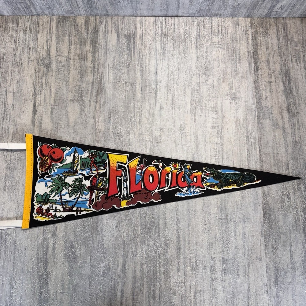Vintage Florida Gator Sunshine Pennant Flag Banner Made In USA READ DESCRIPTION